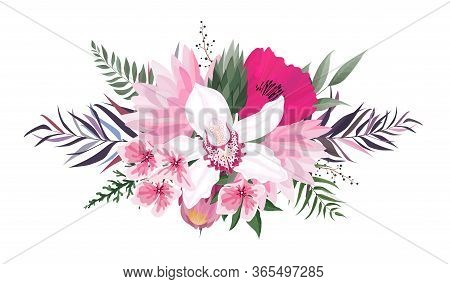 Vector Flowers Set. Colorful Floral Collection With Leaves And Flowers. Vector Flower Bouquet.