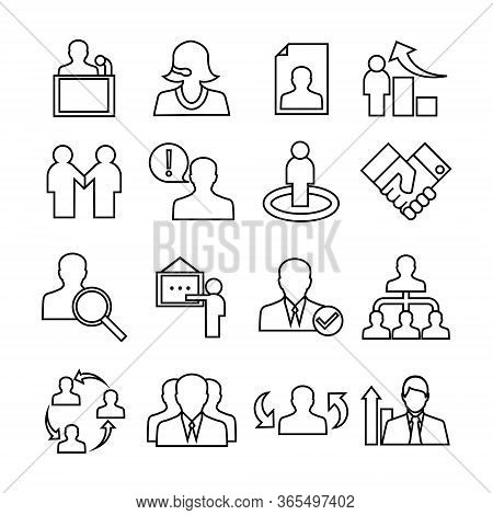 Human Management Icons Set. Trendy Flat Style For Graphic Design, Web-site. Stock Vector Illustratio