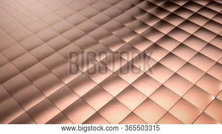 Abstract Background Of Suqare Polished Copper Tiles Or Cubes. Perfect 3d Render For Placing Your Tex