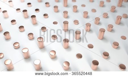 Abstract Background Of Golden Cylinders Or Rods On White Paper Background. Abstract 3d Illustration 