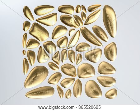 Abstract Scene With Golden Shapes And Form On White Clay Or Stucco Wall. Perfect Image For Cosmetics