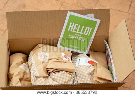 Sydney, Australia 2020-05-09 Hello Fresh Meal Kits In A Cardboard Box