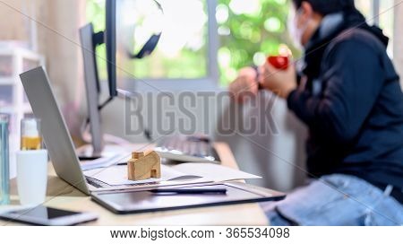 Work From Home (wfh). Lock Down And Self-quarantine At Home. Social Distancing And Physical Distanci