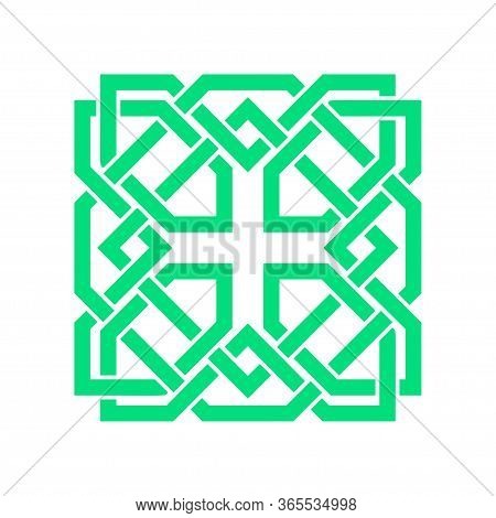 Irish Celtic Shamrock Knot In Circle. Symbol Of Ireland. Traditional Medieval Frame Pattern Illustra
