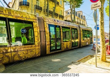 France Montpellier 4 August 2016 Tram In Montpellier, France. The Montpellier Tramway System Has 4 L