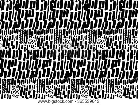 Verical Short Marker Strokes, Bold And Thin Lines. Seamless Pattern With Different Hand Marks. Vecto