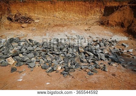 Pile Of Rocks I.e. Lithium Mining And Natural Resources Like Limestone Mining In Quarry. Natural Zeo