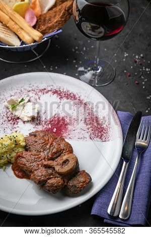 Steak Osso Buko With Porridge And Wine