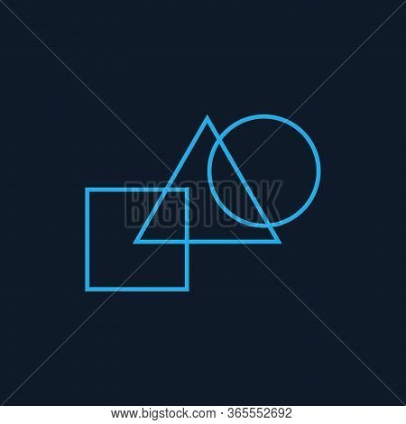 Simple Geometrical Logo With Triangle, Square And Circle On A Blue Background. Vector Illustration