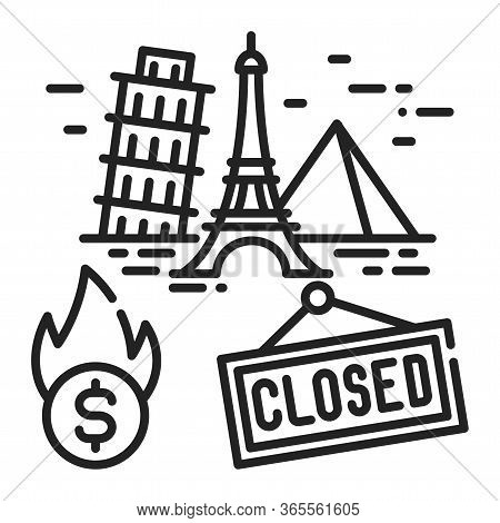 Closing Landmark Black Line Icon. Economic Risis. Stop Travel. Sign For Web Page, App. Ui Ux Gui Des