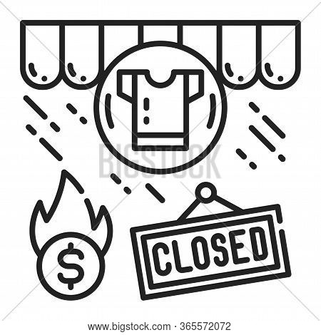 Apparel Store Closing Black Line Icon. Economic Risis. Collapse Business. Markets Plunging. Sign For