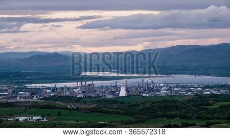 View Of The Sea Bay On Which There Is A Large Oil Refinery. Grangemouth, Scotland
