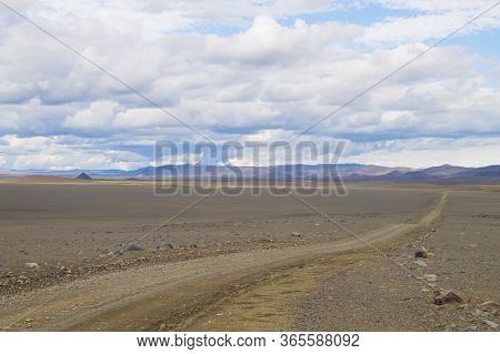 Dirt Road Along Central Highlands Of Iceland. Iceland Landscape. Route F907