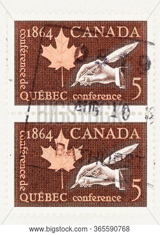 Seattle Washington - May 10, 2020:  Centenary Of Quebec Conference On Canadian Stamp, Featuring A Ma