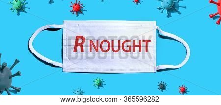 R Nought Theme With Medical Mask And Little Viruses