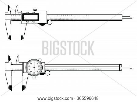 Vernier Caliper. Dial And Digital Indicator. Measuring Tools