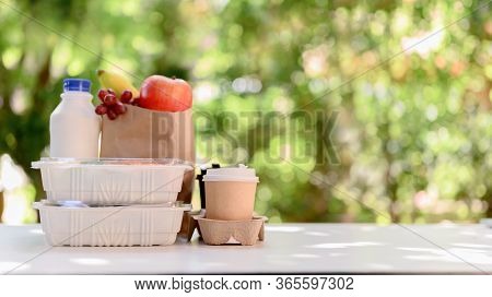 Food Delivery When Stay At Home. Lock Down And Self-quarantine At Home. Social Distancing And Stay H