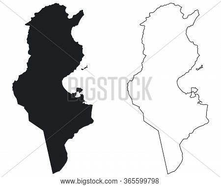 Tunisia Country Map. Black Silhouette And Outline Isolated On White Background. Eps Vector