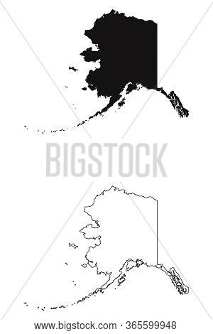 Alaska Ak State Map Usa. Black Silhouette And Outline Isolated Map On A White Background. Eps Vector