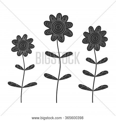 Vector Illustration Of A Flower. Stock Illustration Isolated On A White Background Filled Silhouette