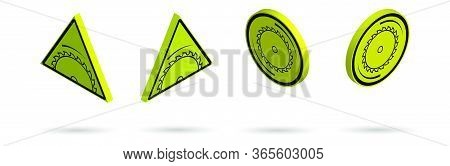 Set Of Isometric Danger Signs, Circular Saw Blade On A Yellow Background. Work With A Dangerous Tool