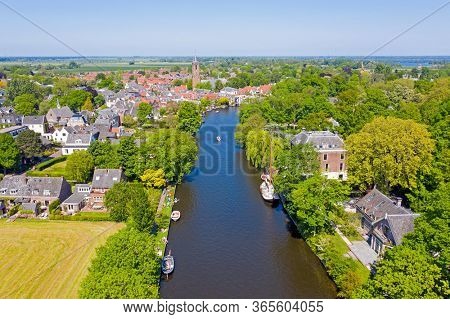Aerial from the village Loenen aan de Vecht in the Netherlands in spring