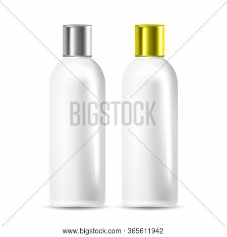 Shampoo Or Body Conditioner Bottle Set Vector. Collection Of Blank Tuba For Medical Skincare And Cos