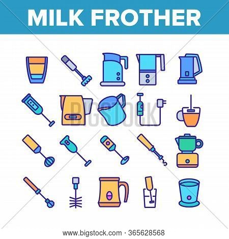 Milk Frother Device Collection Icons Set Vector. Milk Frother Kitchen Electronic Equipment, Utensil 