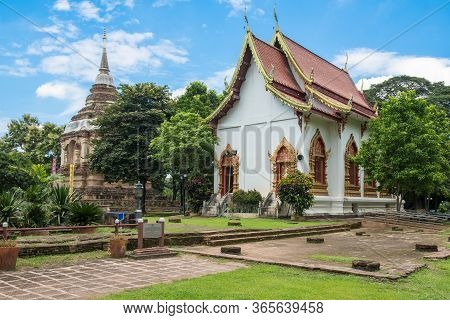 Scenery View Of Viharn And Ancient Pagoda That Build To Enshrine The Ashes Of King Tilokkarat Locate