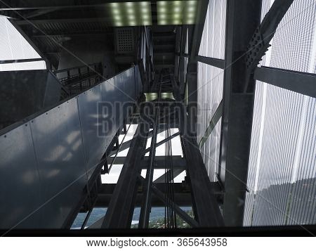 In Metal Construction Of Ski Jump Elevator In Holmenkollen Near European Capital City Of Oslo In Nor