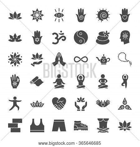 Yoga Solid Web Icons. Vector Set Of Meditation Glyphs.