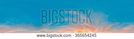Sky 360 With Clouds And Sun. Image With 3d Spherical Panorama With 360 Degree Viewing Angle. Ready F