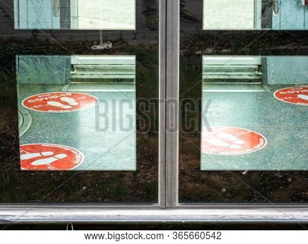 Strasbourg, France - May 9, 2020: Standing Places With Special Condition Instruction Inside Public T