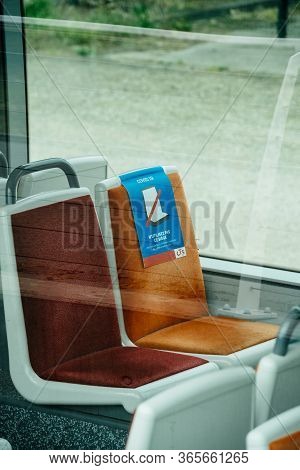Strasbourg, France - May 9, 2020: Special Condition Instruction Inside Public Transportation Of Stra