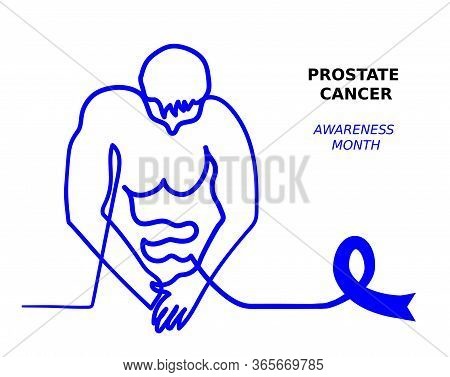 Blue Ribbon, Prostate Cancer Awareness Month. Man Health Banner.man Looks Down At His Pants. Simple 