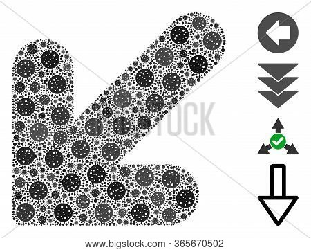Collage Arrow Down Left United From Flu Virus Icons In Different Sizes And Color Hues. Vector Pathog