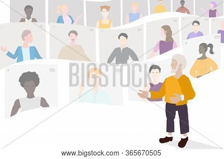 Online Learning, A Group Of Students Remotely Listening To The Professor, Remote Study And Work, Con