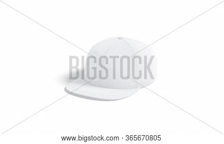 Blank White Jeans Snapback Mockup, Hulf-turned View, 3d Rendering. Empty Casual Denim Head Wear Mock