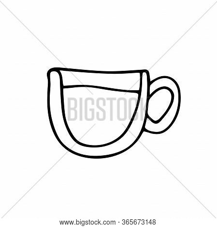 Cup Of Coffee Isolated On White Background. Hand-drawn Cute Cup With Coffee, Milk, Matcha, Tea. Outl