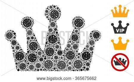 Mosaic Crown United From Covid-2019 Virus Icons In Variable Sizes And Color Hues. Vector Infection I