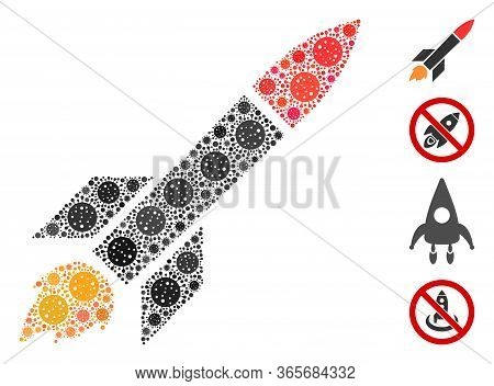 Mosaic Missile Launch Organized From Coronavirus Icons In Various Sizes And Color Hues. Vector Patho