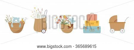 Trendy Baby And Children Illustrations, Stickers, Tattoos. Vintage Style. Vector Illustrations