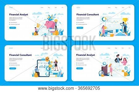 Financial Analyst Or Consultant Web Banner Or Landing Page Set.
