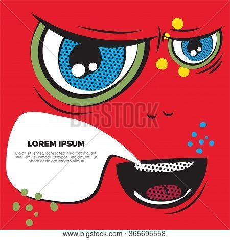 Funny Emoji Face With Ductile Facial Expressions. With Place For Text In A Bubble. Funny Doodle. Vec