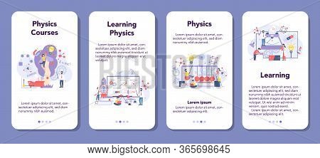 Physics School Subject Mobile Application Banner Set. Scientist Explore
