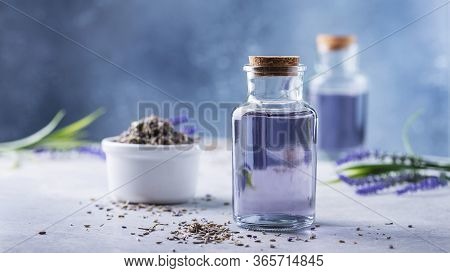 Concept Of Aromateraphy With Natural Lavender Oil, Selective Focus Image And Slider Format