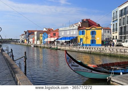 Aveiro, Portugal - May 23, 2018: Aveiro Canal Gondola-style Boats In Portugal. Aveiro Is Known As Th