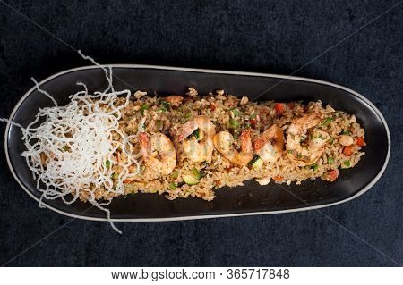 Fried Rice With Calamari - Asian Food. Chaufa Rice With Shrimp. Nice
