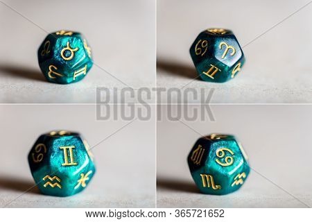 Astrology Dice With Zodiac Symbols Of Aries, Taurus, Gemini, Cancer