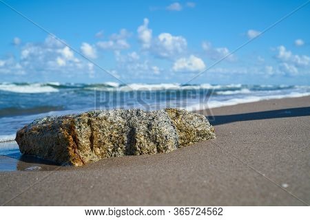 Stone On The Beach Of The Polish Baltic Sea Coast Near Rewal